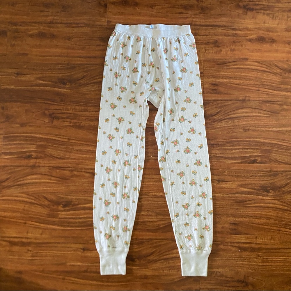 Vintage JCPenney Junior Girl Off White Floral Soft Legging Size Large Loungewear
